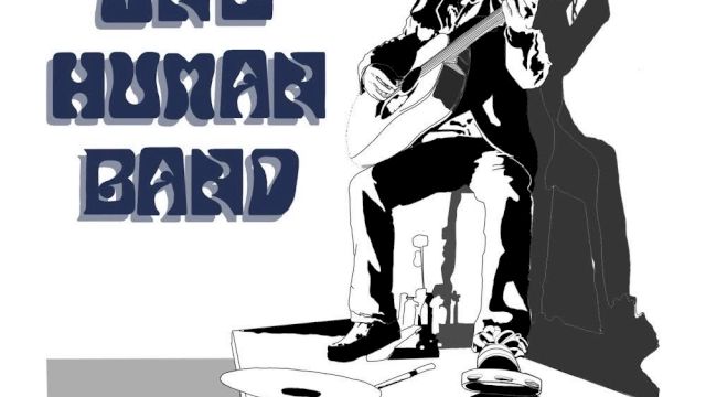 The image shows an illustrated person playing a guitar, with the text "One Human Band" in stylized letters next to them.